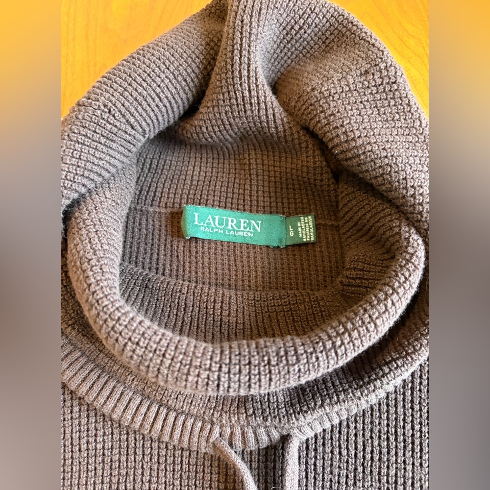 Lauren Ralph Lauren Brown Waffle Knit Cowl Neck Cozy Luxe Sweater L - Picture 4 of 7